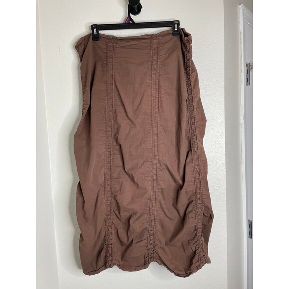 Y2K Cottagecore Boho Bubble Hem Maxi Skirt Brown Ruched Prairie Peasant XL - Picture 3 of 6